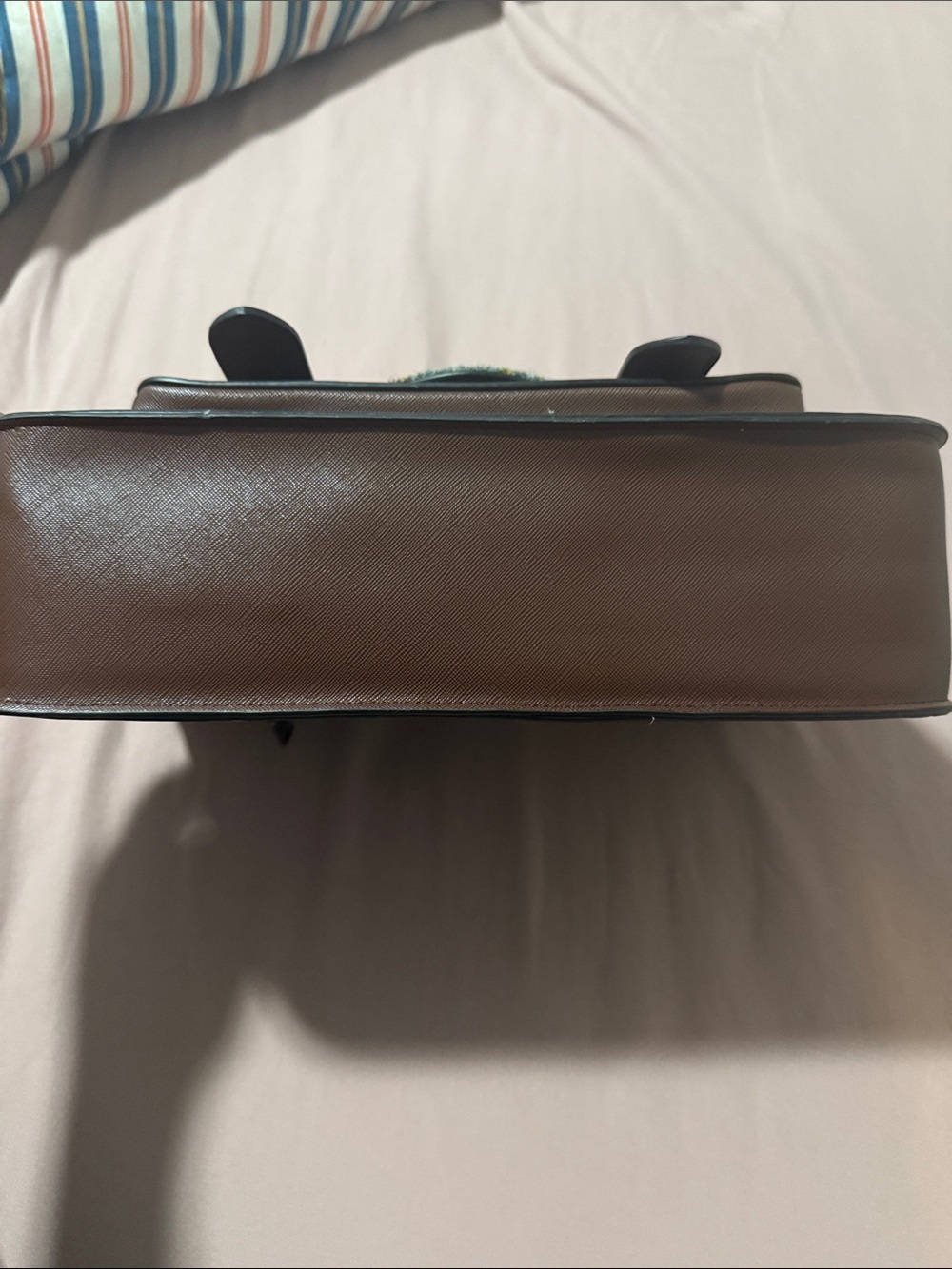 Brown Leather & Blue Plaid Satchel - Handbag - Picture 4 of 8